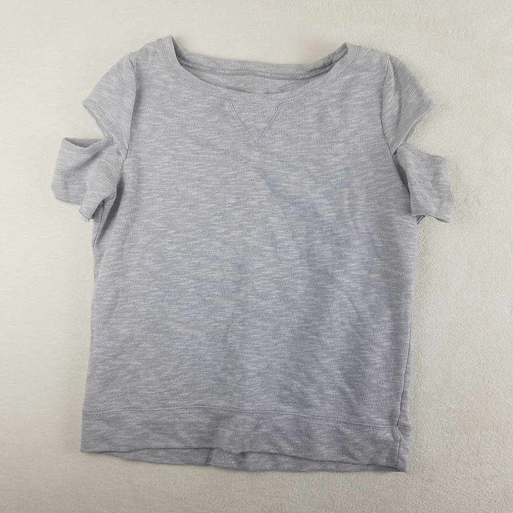 Calvin Klein Performance Womens Gray Cold Shoulder‎ Short Sleeve Sweatshirt L